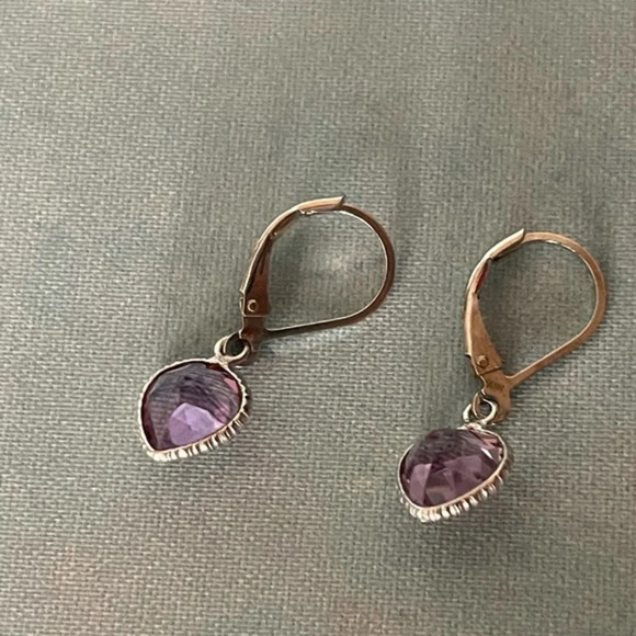 Savvy Cie Sterling Silver Amethyst Heart Earrings - Picture 6 of 9